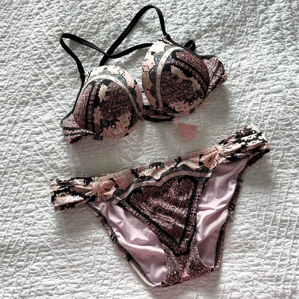 Victorias Secret 36 C & Large Bikini Swimsuit Rhinestones The Knockout H